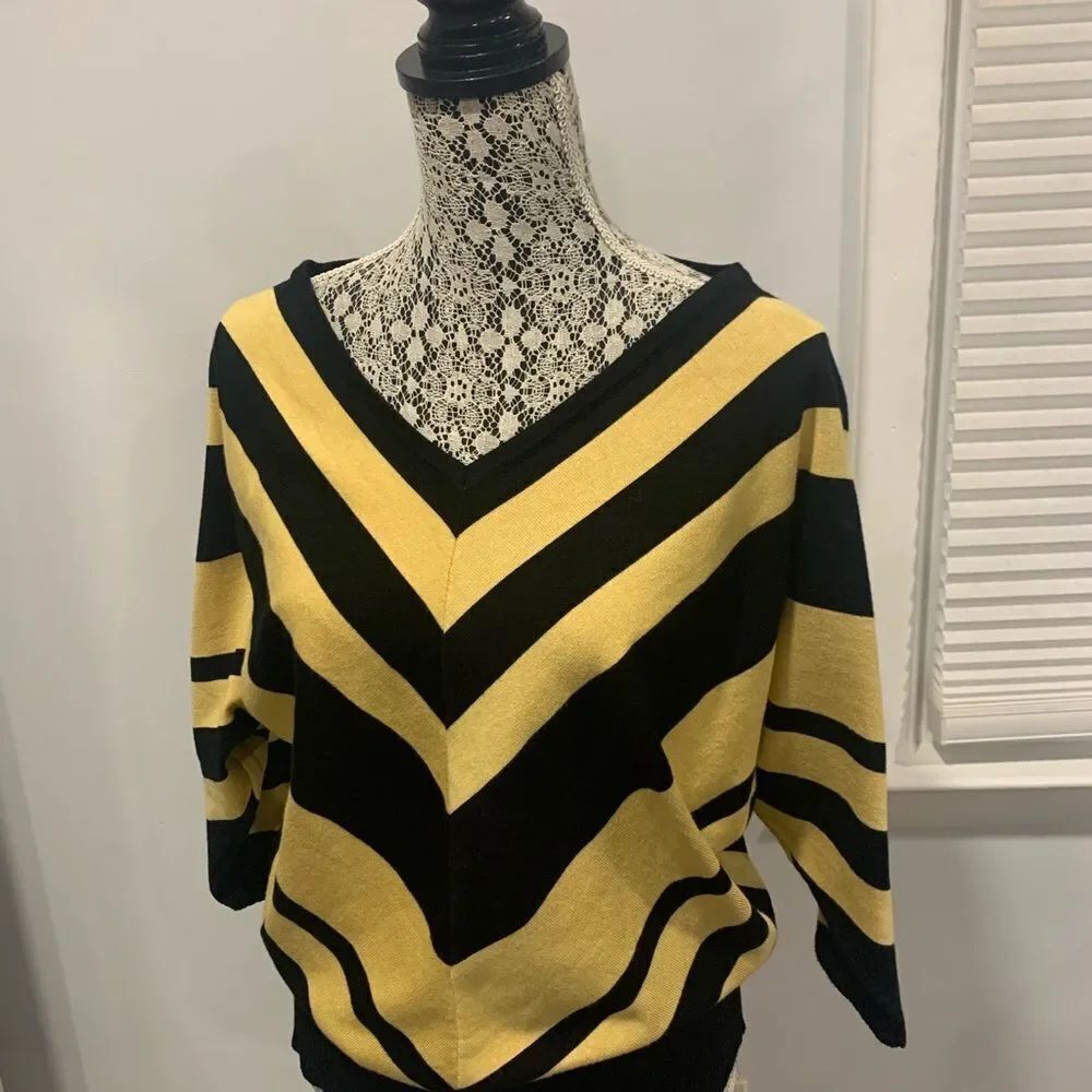 Joan Vass Striped V-Neck Sweater - Picture 3 of 10